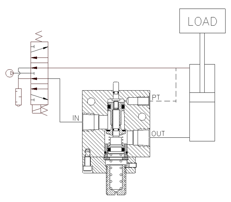 Product Schematic for 1/4" NPTF Adjustable P.O. Check Valve