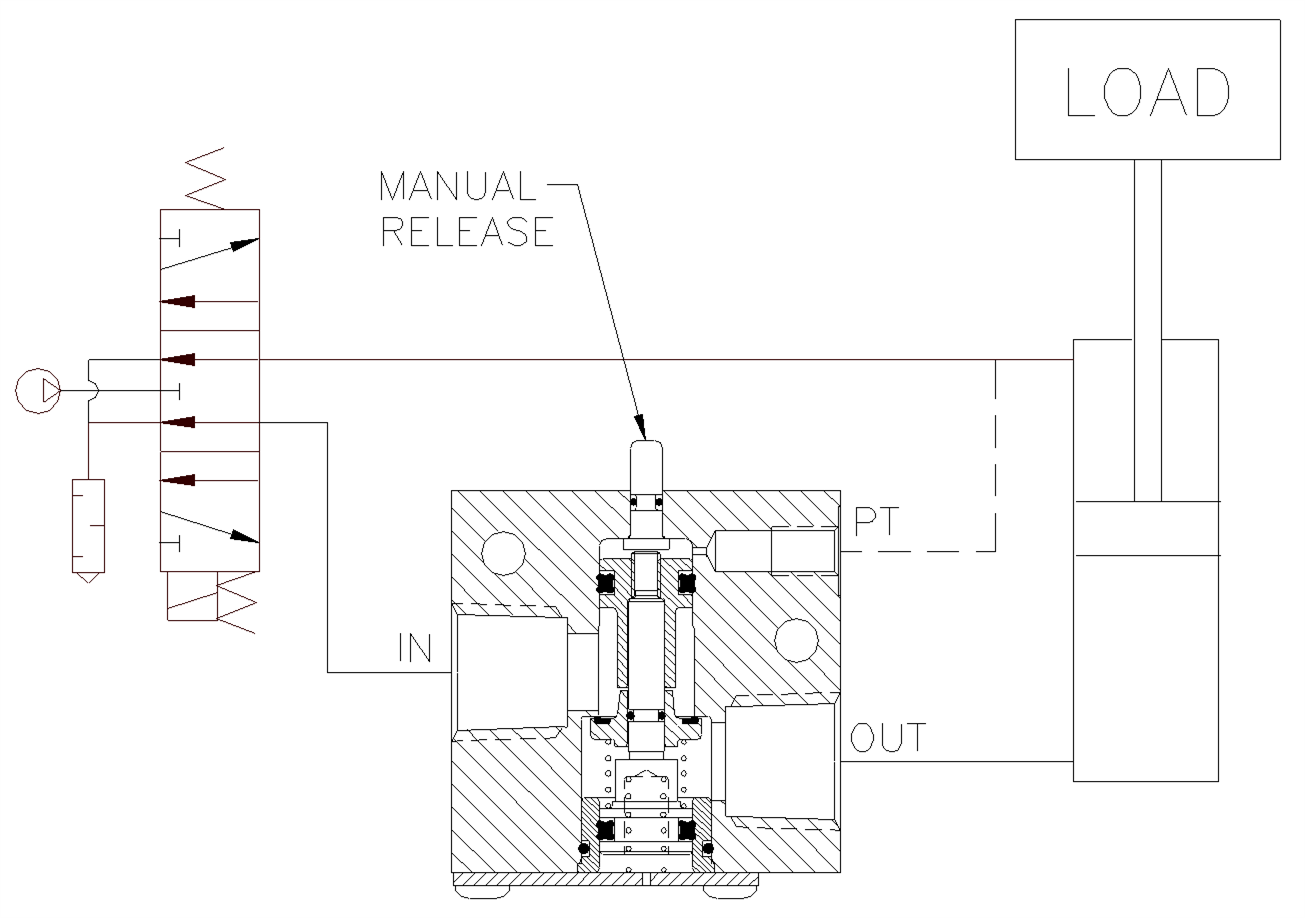 Product Schematic for 1/4" NPTF P.O. Check Valve