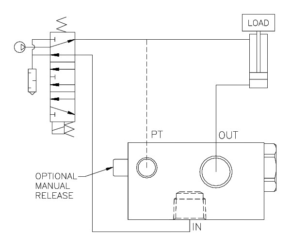 Product Schematic for 3/4" NPTF P.O. Check Valve with Flow Controls