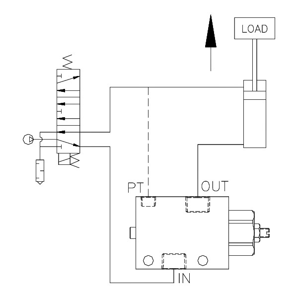 Product Schematic for 1/8 NPTF P.O. Check w/ Flush Manual Release and Low Temp Seals with Flow Controls