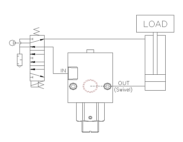 Product Schematic for 1/4" NPTF Swivel-Mounted Counterbalance Valve w/ 1/4" Outlet and Flush Manual Release