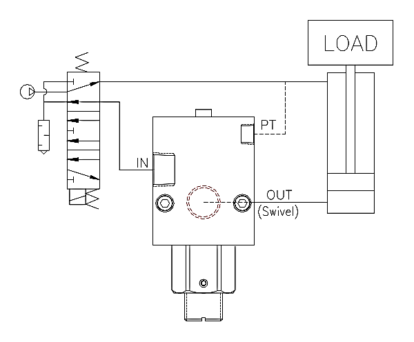 Product Schematic for 1/4" NPTF Swivel-Mounted Adjustable PO Check Valve w/ 3/8" Outlet