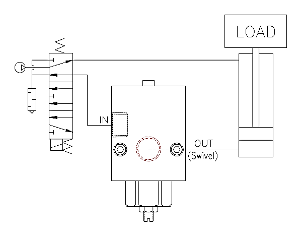 Product Schematic for 1/4" NPTF Swivel-Mounted PO Check Valve w/ Flow Controls -  3/8" Outlet and manual relase