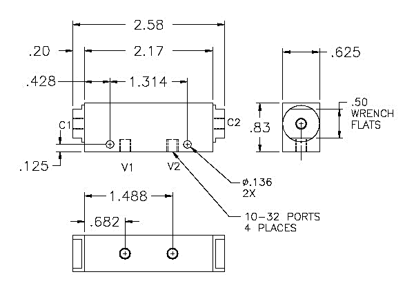 Product Drawing for 10-32 Dual Check Valve