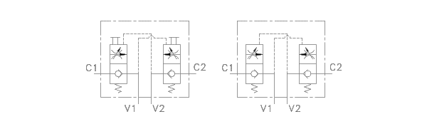 Product Figures for 3/8" NPTF Dual Check w/ Manual Release and High Temp Seals with Flow Controls and Low Pilot Spring