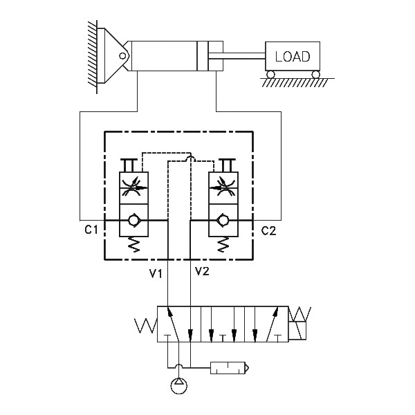 Product Schematic for 3/8" BSPP Dual Check w/ Manual Release and High Temp Seals with Flow Controls